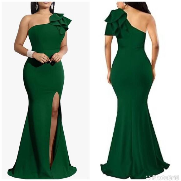 Sexy Sleeveless One Shoulder Ruffle High Split Party Evening Long Formal… - Picture 1 of 10